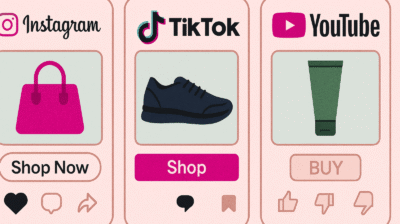 Collage of Shopping Interfaces from Instagram, TikTok and YouTube