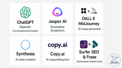 Grid of top Generative AI content creation tools with logos and names