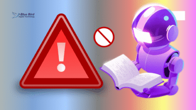 Warning symbol with AI and ethics icons